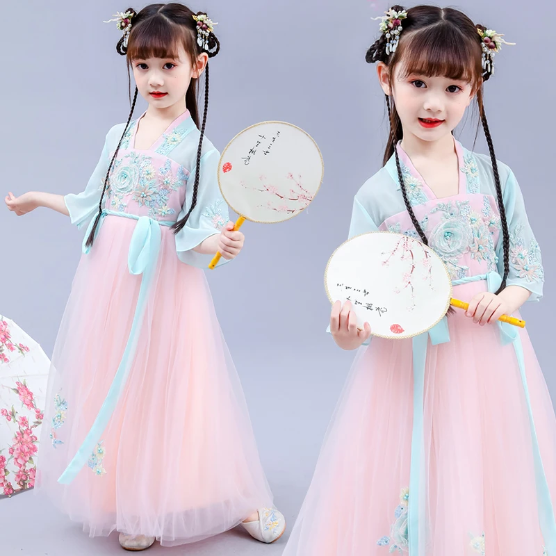 Китайский костюм для девочек Hanfu, Детские старинные китайские костюмы, платье принцессы для девочек, сценическое платье Hanfu
