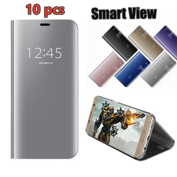 

10pcs Flip Leather Clear Smart Mirror Case For OPPO Reno 6.6 6.4 Z Realme 3 X C2 Pro F11 S+ For LG G8 V30 V40 V50 Full Cover