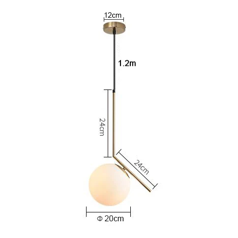 Современный стиль гостиной, спальни, минималистичный подвесной светильник для ресторана, скандинавский светодиодный светильник для украшения одежды, подвесной светильник со стеклянным шаром - Цвет корпуса: 20 CM
