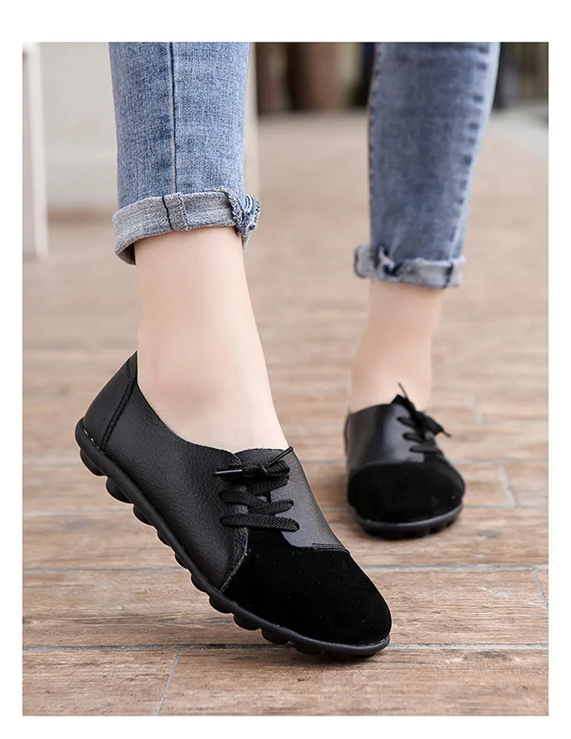 2019 New Leather Women Plus Size Sewing Flats Moccasins Loafers Ballet Flats Women Comfortable Soft Casual Shoes Ladies VT634 (26)