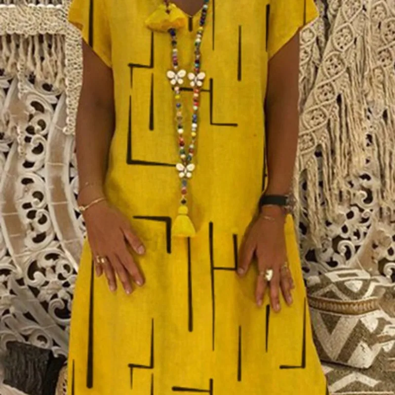 

Large size loose women dresses 2020 summer dress casual V-neck short sleeve printed women dresses