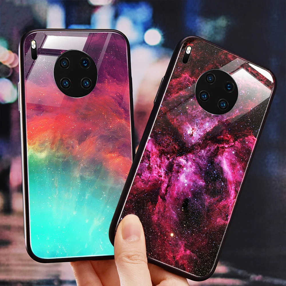 BGVED Stars Tempered Glass Case for Huawei Mate 30 20 P30 P Smart TPU Soft Frame Back Cover P20/P30 Lite |