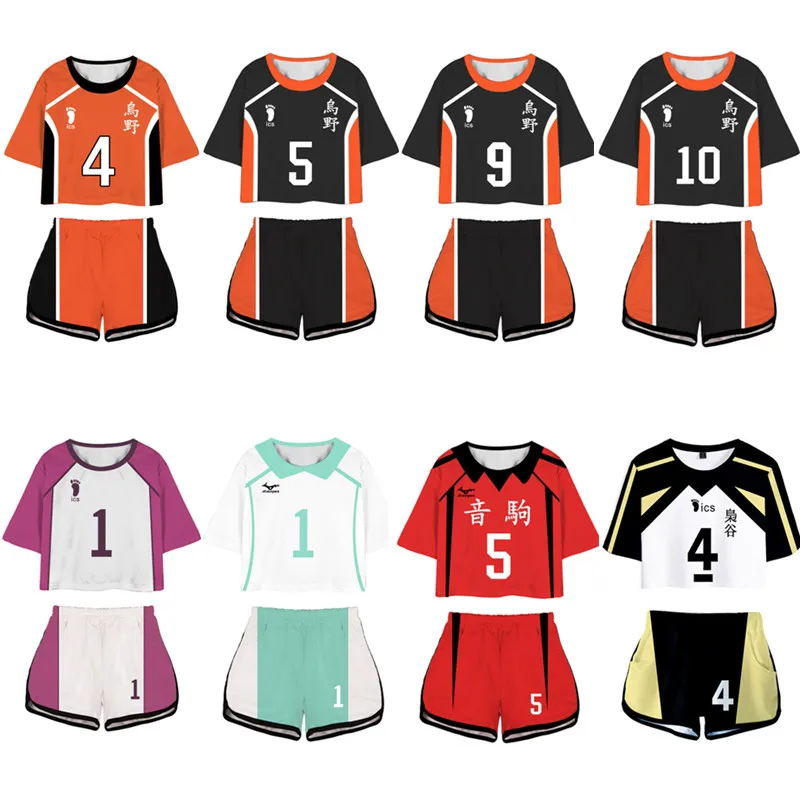 Аниме Haikyuu Cosplay Костюм Школьная конкуренции Чирлидинг открытым пупком с