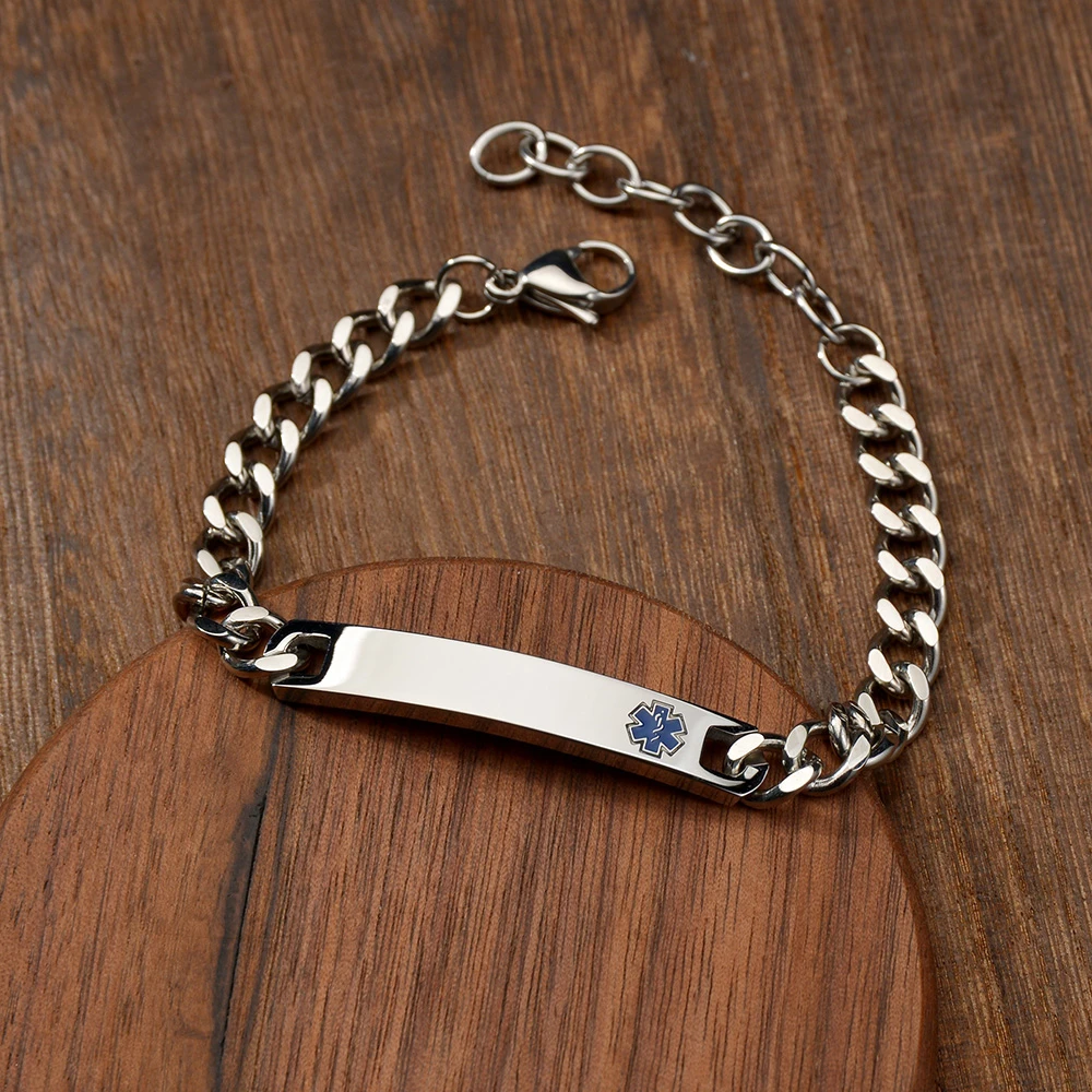 Pulsera de acero inoxidable con de alerta médica para hombre y mujer, brazalete con grabado de para Diabetes, alergia, COPD, identificación de enfermedades|Pulseras de identificación| - AliExpress