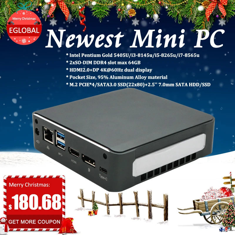  8th Gen Intel Core i7 8565U Mini PC Quad Core 4.0GHz 8MB Cache NUC Computer Win 10 4K HTPC Intel UH