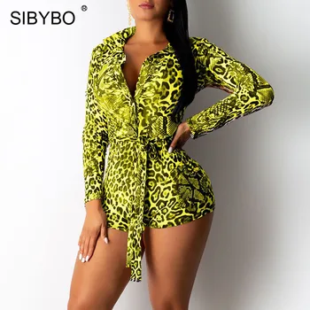 

SIBYBO Leopard Print Skinny Autumn Playsuit Women Long Sleeve Drawstring Sexy Women Rompers Casual Playsuits and Jumpsuits