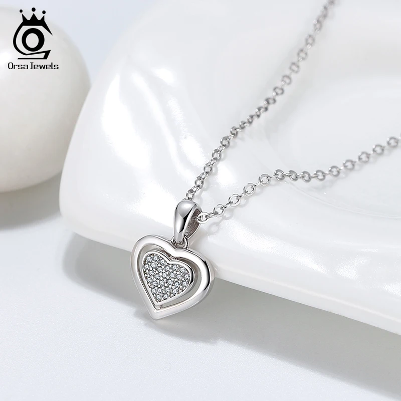 ORSA JEWELS Подвеска из серебра 925 пробы с кулоном в виде двойного сердца|Подвески| |