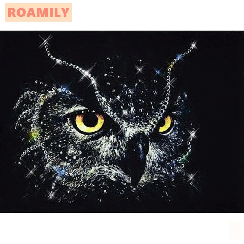 

ROAMILY,DIY Cross Stitch,Diamond Painting,Diamond Embroidery Owl,Pictures with Rhinestones,On Canvas