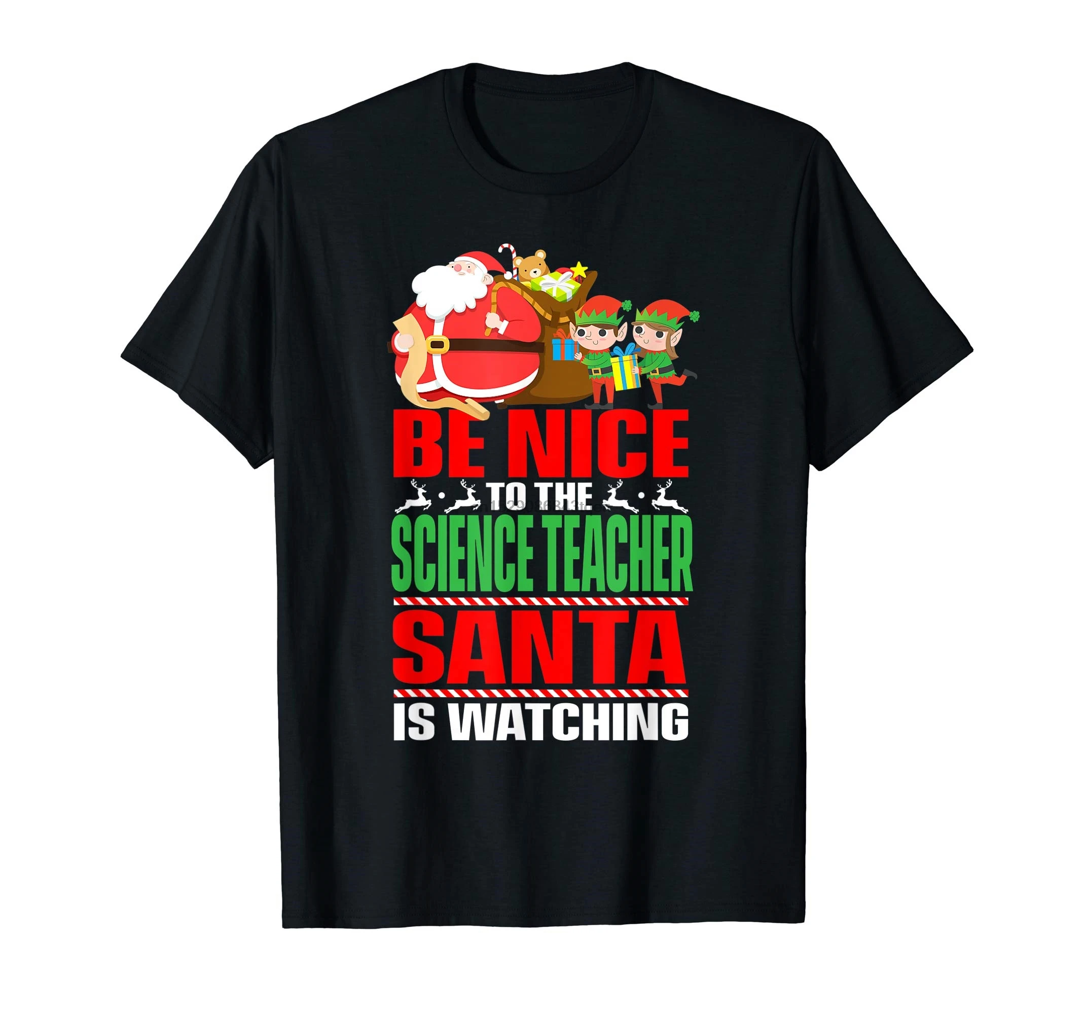 Be Good To The Science Teacher Santa Is Watching Christmas Футболка мужская черный| |