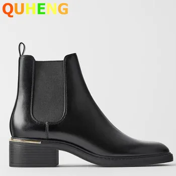 

Women's Boots 2020 Autumn New Metal decoration Female Shoes Fashion Low Heel Chelsea Boots Casual Wild Short Boots Mujer