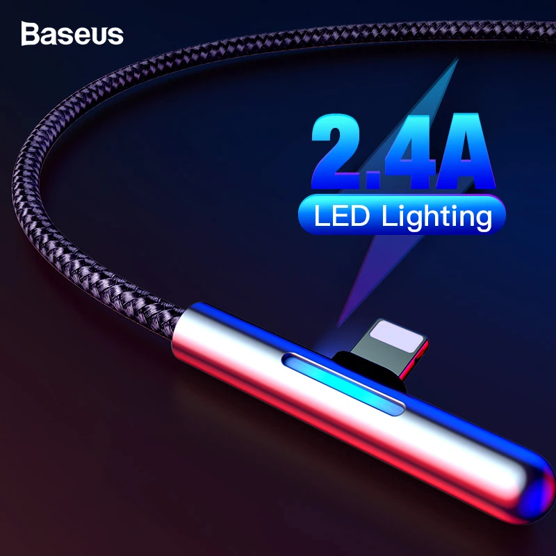 Baseus usb-кабель для iPhone, цветной градиентный светильник 2.4A, кабель для быстрой зарядки для iPhone Xs Max Xr X 8 7 6 iPad, локоть