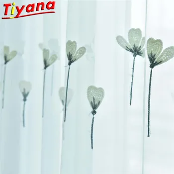 

Small Flower Embroidered Yarn White Sheer Voile Curtains for Living Room Fresh Floral Transparent Window Screen X-WP435#20