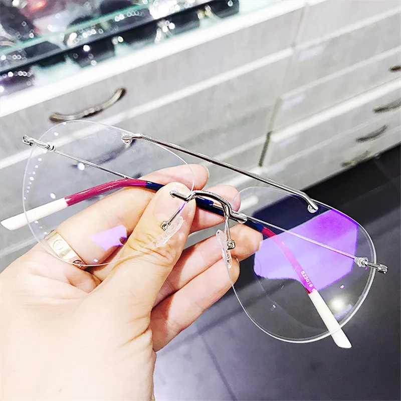 Cubojue Rimless Glasses Women Fashion Aviation Frameless Spectacles For Prescription Optic