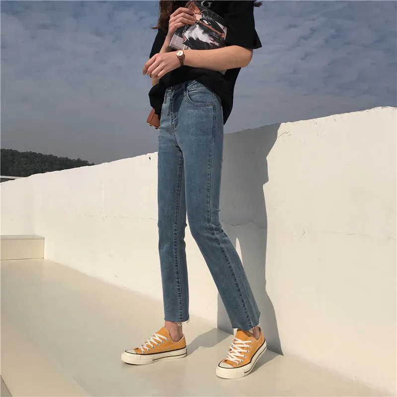 INS/осенние укороченные штаны-капри, стиль, супер огонь, высокая талия,, корейский стиль, для детей 18-24 лет, для похудения