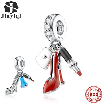 

Jiayiqi High Heels Lipstick Enamel Charms 925 Sterling Silver CZ Beads Fit Women Charms Silver 925 Original DIY Jewelry