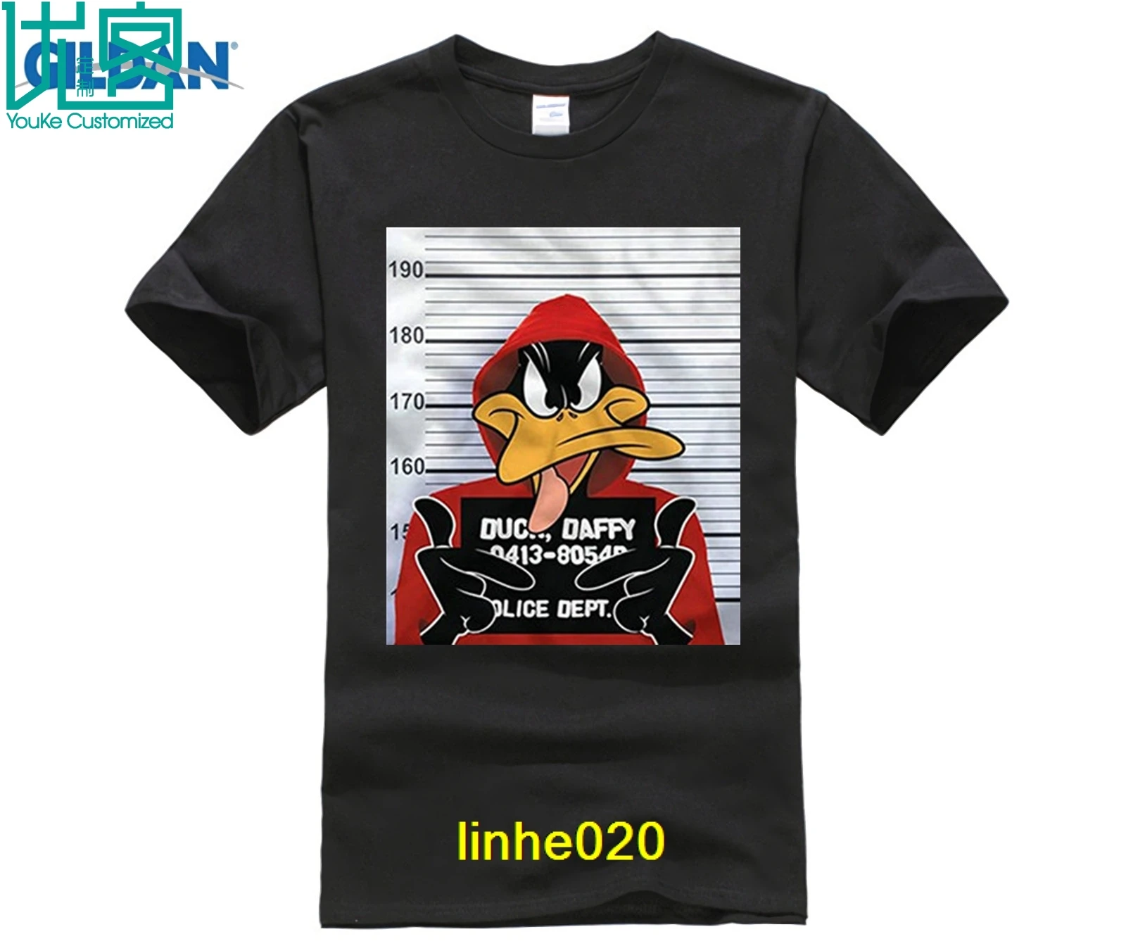 

DIY Style mens t shirts Printed Pure Cotton Men's Looney Tunes Daffy Duck Mugshot Mens Graphic T Shirt