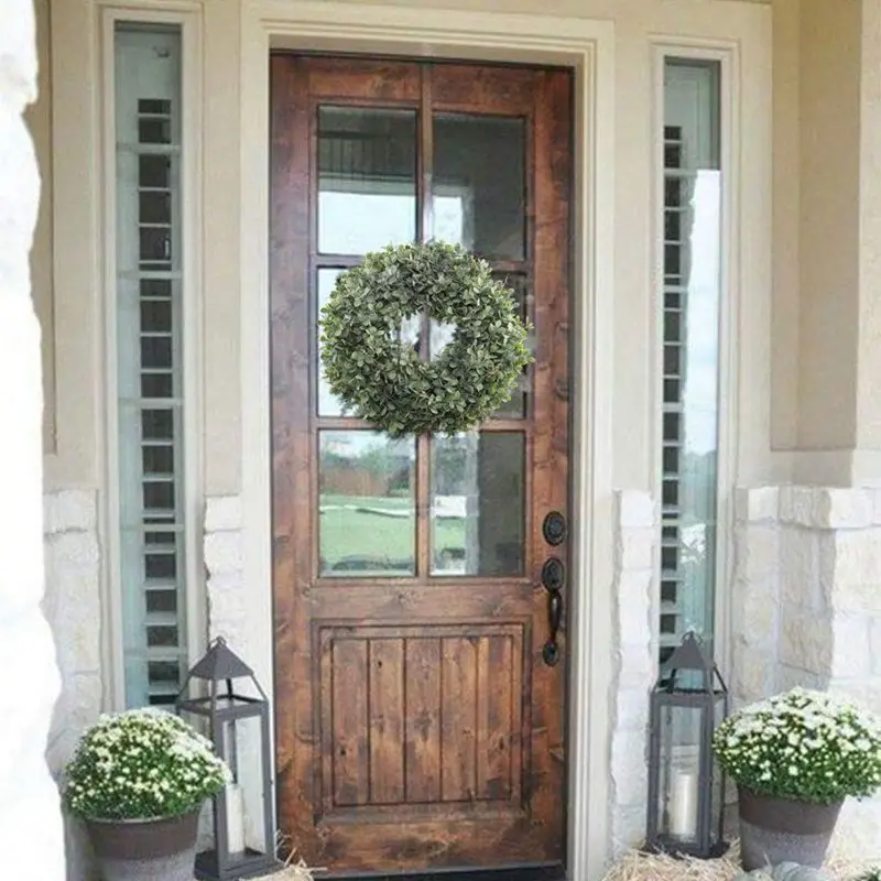 

Artificial Green Leaves Wreath - 17.5 Inch Front Door Wreath Shell Grass Boxwood Wreath For Wall Window Party Decor