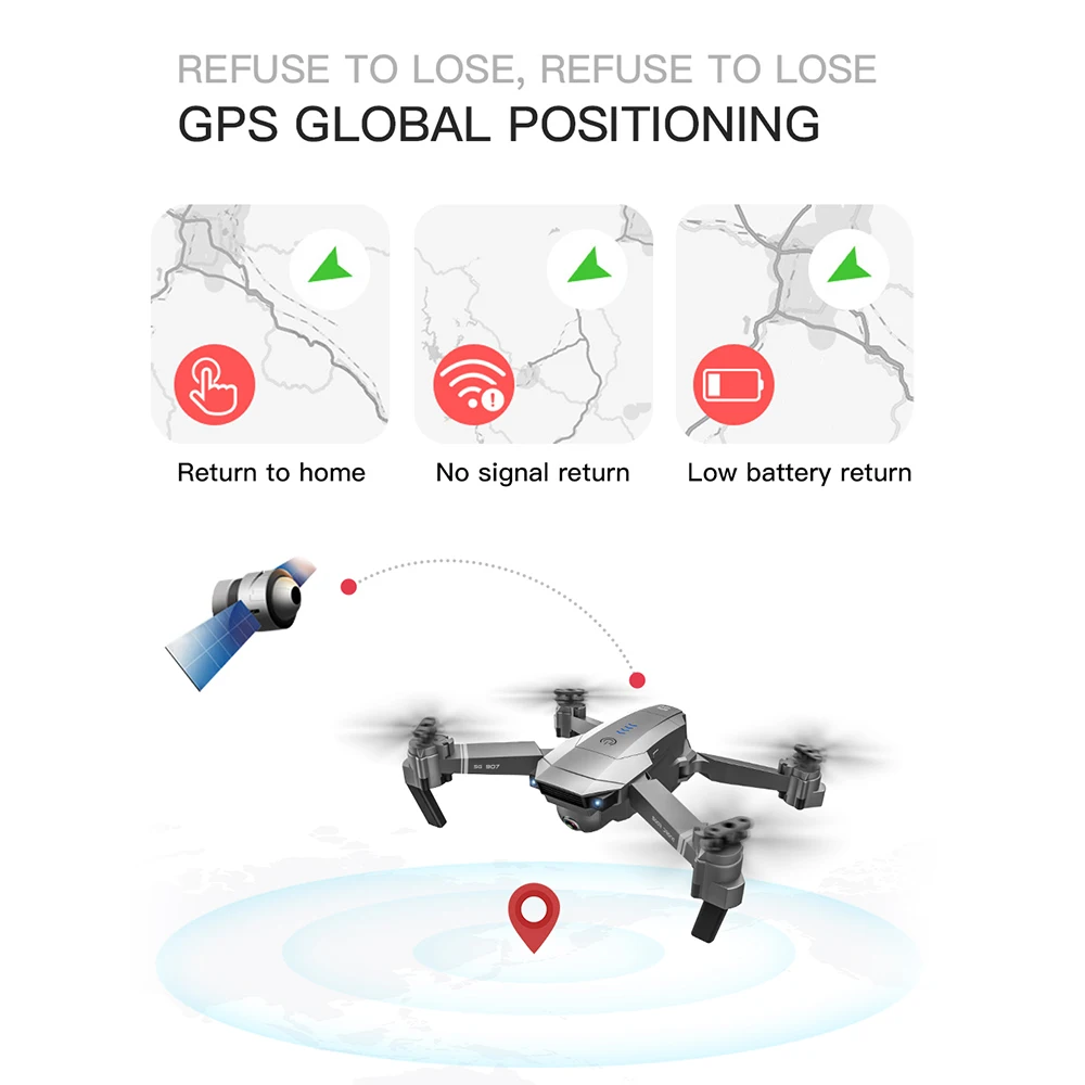 SG907 gps Дрон с камерой регулировки 4K HD 180 ° Широкий угол 5G wifi FPV RC Квадрокоптер Профессиональный складной дроны