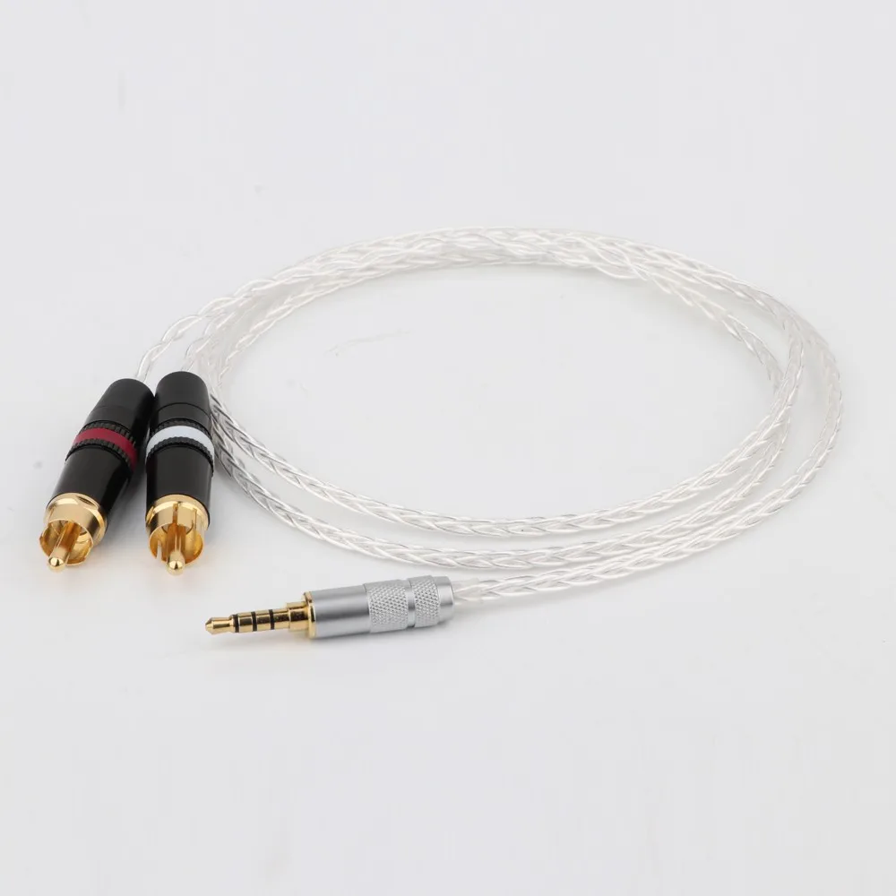 Hi end 3 5mm Balanced Male to RCA Plug Aux Cable 19x 0 1mm Silver Wire Headphone Amp