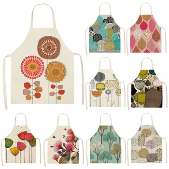 

Flower Geometric Pattern Kitchen Apron for Women Cotton Linen Bibs Household Cleaning Pinafore Home Cooking Aprons 53*65cm Q0148