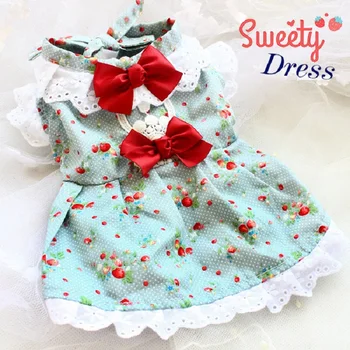 

Free Shipping Handmade Dog Clothes Summer Sweet Cherry Cotton Dress For Small Pet Cat Poodle Yorkie Maltese French Pulldog