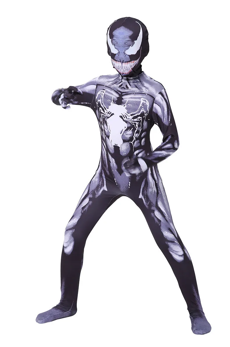 AOT детский черный комбинезон из фильма Venom Eddie Brock Symbiote Косплей Костюм-комбинезон обтягивающий костюм на Хэллоуин