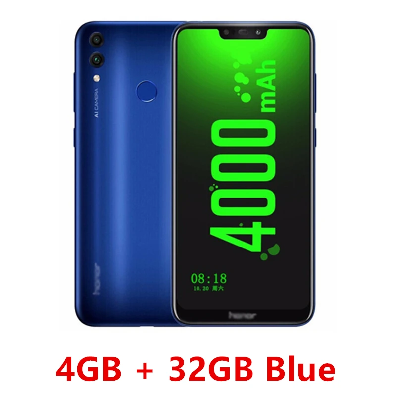 Мобильный телефон Honor 8C с глобальной прошивкой, четыре ядра, 6,26 дюйма, полный экран, HD+ 1520x720, Qual-comm Snapdragon 632, Android 8,1, 4000 мАч, 3 слота - Цвет: 4G 32G Blue