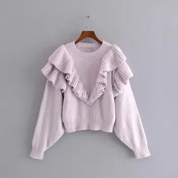 

pink pullover knitted thick sweater women warm loose ruffle o neck lady winter jumper casual solid pull femme nouveaute