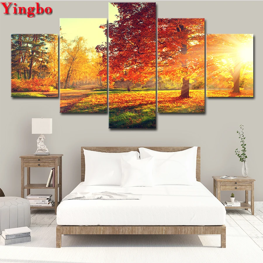 Wall Art diy diamond Painting Home Decor 5 Pieces Sunset Autumn Landscape diamond embroidery For Living Room Poster Artwork