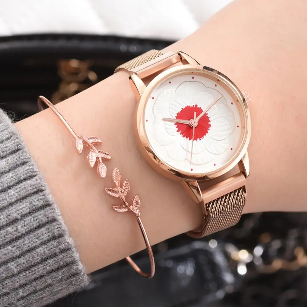 

2019 Fashion Print Women Watches Magnetic Mesh Strap Casual Luxury Quartz Watch Lady Dress Clock Elegant Stainless Steel