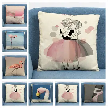 

Pink Ballet Characters / Animals Linen Cushion Cover Pillow Case for Home Sofa Car Decor Pillowcase 45X45cm