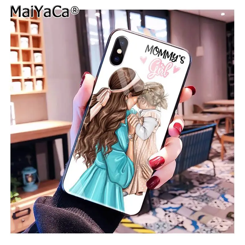 MaiYaCa черный коричневый волос для мамы, дочки, сына, папы, закаленное стекло, чехол для телефона iphone 11 Pro XR XS MAX 8X7 6S 6 Plus