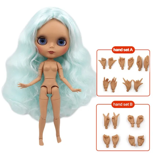 ICY 1/6 Blyth Кукла № 6909 голубые волосы с темной кожей Обнаженная кукла, индивидуальные матовое лицо соединение тела - Цвет: hand set AB