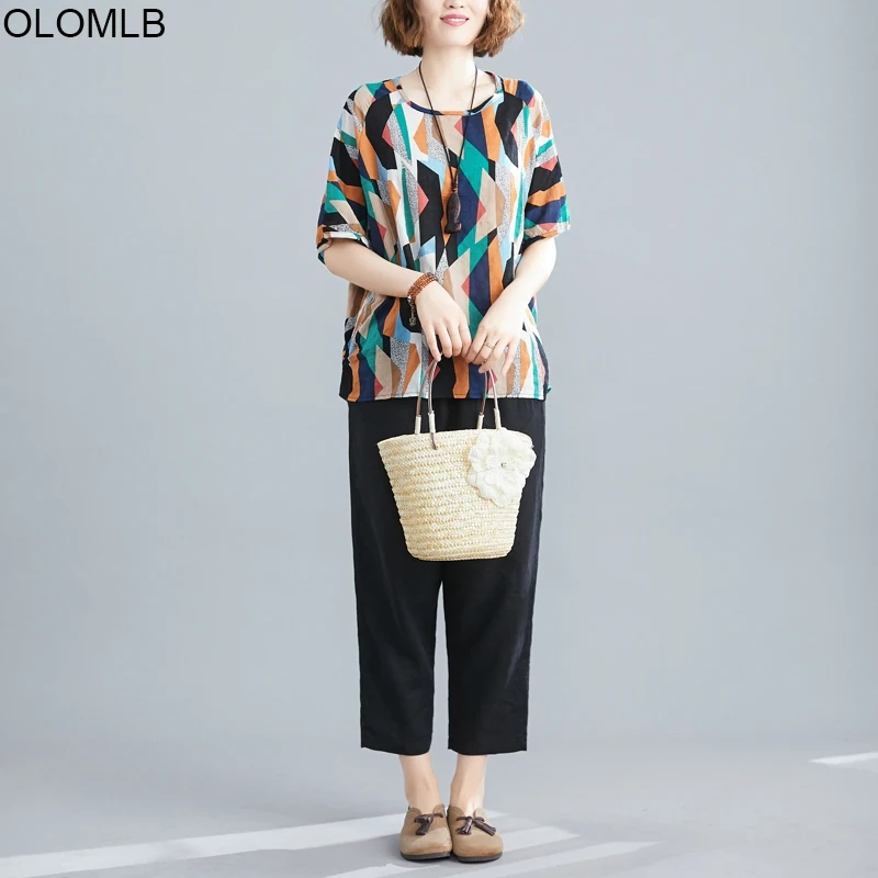 New Arrival 2020 Summer Casual Tshirt Graphic Tshirts Tops Femme Plus Size Cotton Linen Print Tee T Shirt Women T-shirt 4XL 5XL | Женская