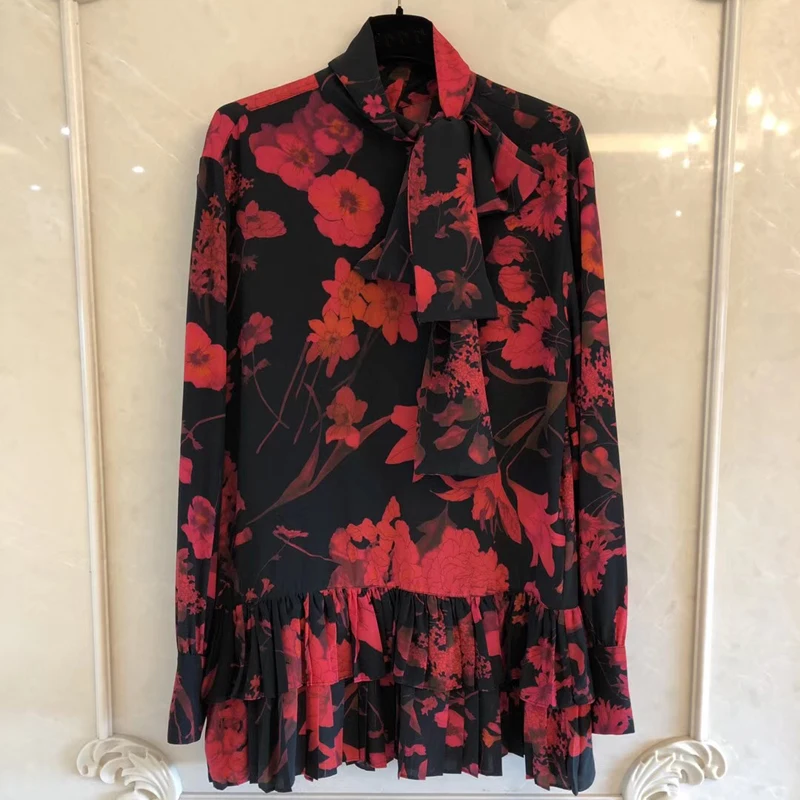 

Women Blouse Tops Spring Fall Long Sleeve Casual Floral Print Office Lady Shirts 2019 High Quality Silk Blouse Women
