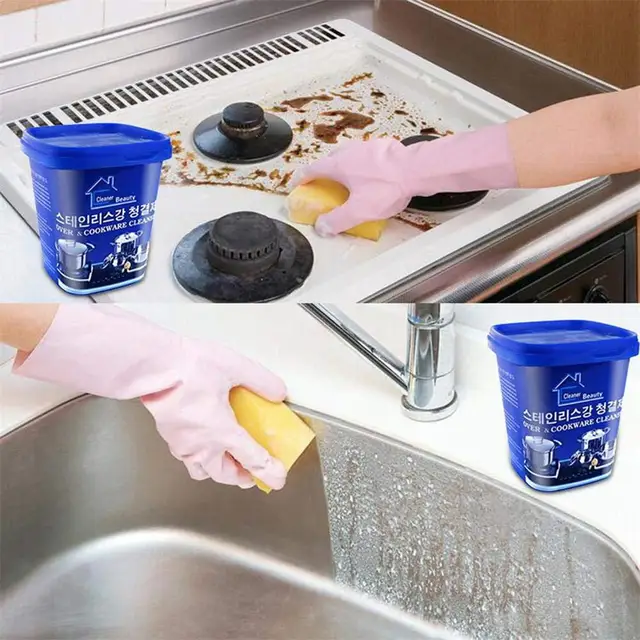 Potente utensilios de cocina de acero inoxidable, pasta de limpieza,  limpiador de cocina para el hogar, olla de lavado, escala inferior,  detergente en crema fuerte - AliExpress