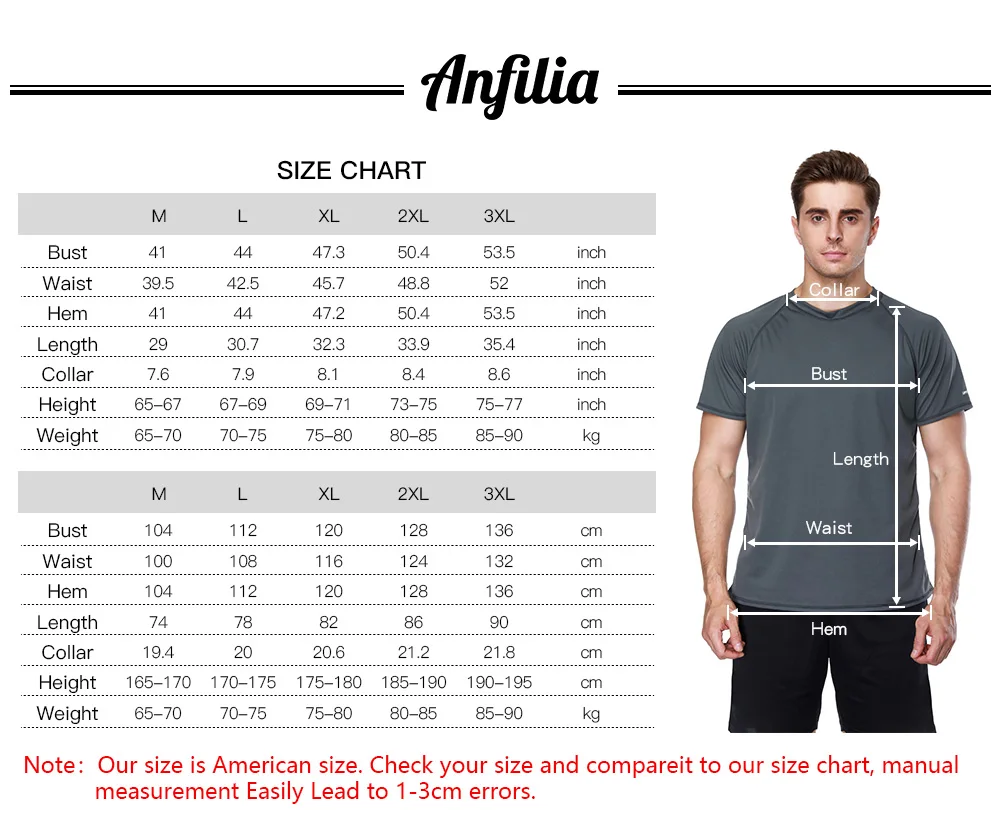 Anfilia Men's Rashguard Dry-Fit Short Shirts Men Diving Shirt UV-Protection Rash Guard Top UPF 50+ Surfing suits Beach Wear