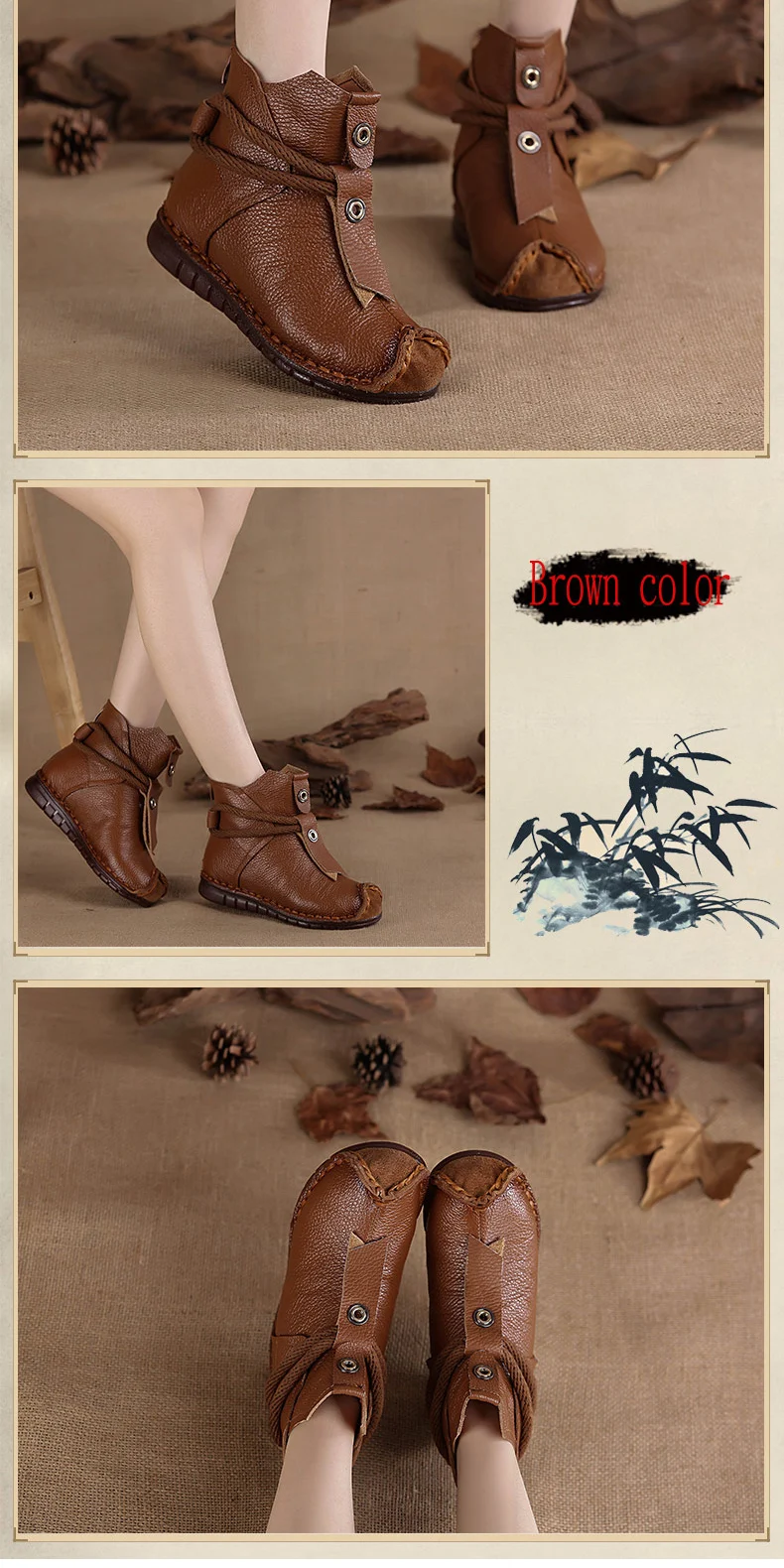 Женская обувь из натуральной кожи с эластичным ремешком; ботильоны для женщин на прочной подошве; женские зимние ботинки; коллекция года; сезон осень-зима