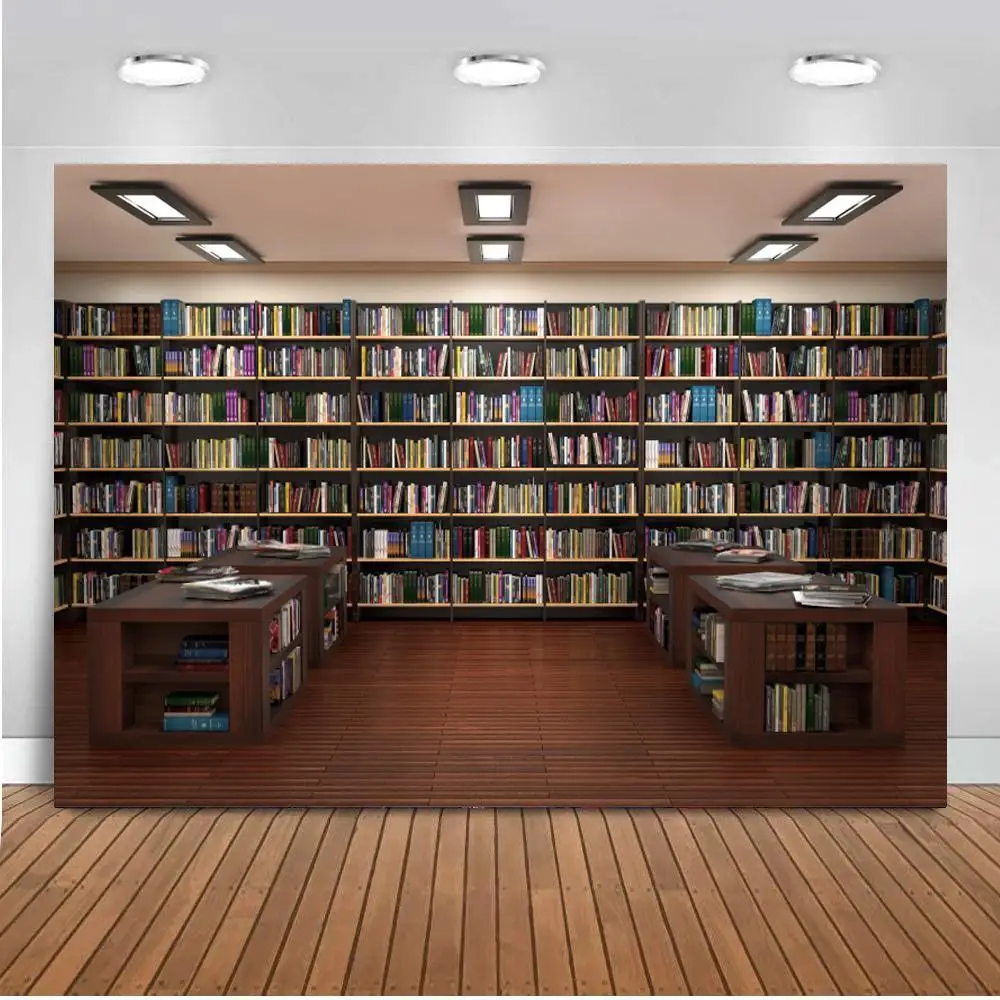 Фоны для фотосъемки с изображением библиотеки интерьера книжной полки КНИГ |