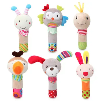 

2019 Baby Rattle Mobiles Cute Baby Toys Cartoon Animal BB Stick Hand Bell Rattle Soft Toddler Plush Toys for 0-18 Months Baby