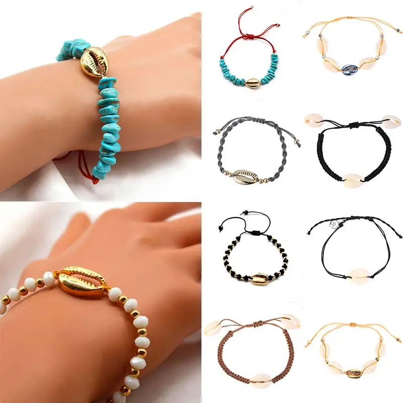 

Hot High Quality Alloy Knit Bracelets Girls Adjustable Silver Women 25 Colors Handmade Party Wedding Golden 1PC Shell Bracelet