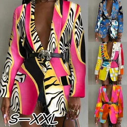 Padrão elegante impresso blazer casacos feminino sexy turn down collar outerwear topos outono inverno manga comprida botão ternos cardigan