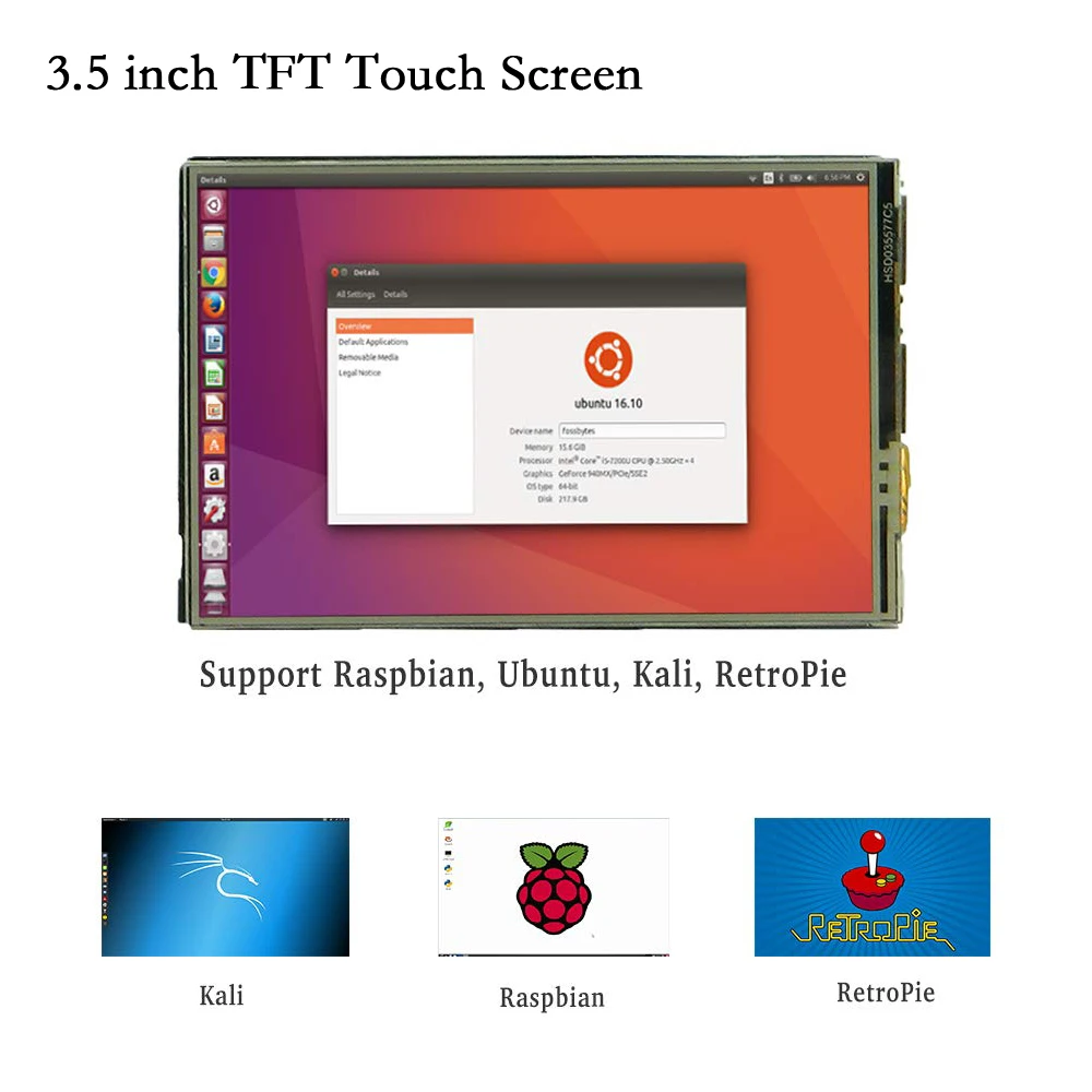 Raspberry Pi 3 дисплей 5 дюйма TFT сенсорный экран 480*320 ЖК с акриловым радиатором для