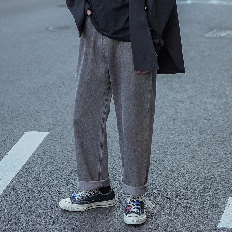 Осенние новые джинсы мужские модные однотонные повседневные джинсовые брюки мужские уличные свободные прямые джинсы в стиле хип-хоп