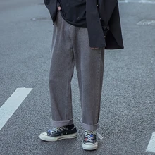 Осенние новые джинсы мужские модные однотонные повседневные джинсовые брюки мужские уличные свободные прямые джинсы в стиле хип-хоп