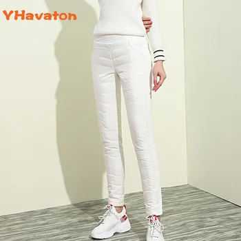 

Winter Duck Down Pants For Women Plus Size Black High Waisted Skinny Velevt Warm Pants Women's Elastic Casual Pencil Trousers