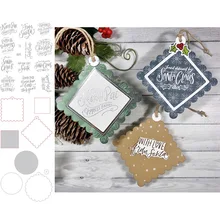 Christmas Word Circle Square Frame Clear Stamps and Metal Cutting Dies for Scrapbooking Card Making Embossing Craft New