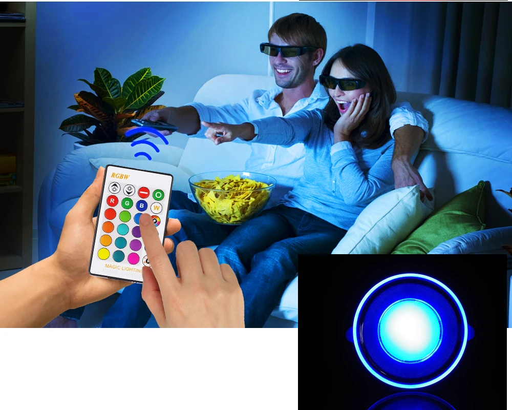 LUCKY LED Downlight Dimmable 220v 110V Round Led Spot 5W 7W RGB Led Recessed Ceiling Down Light for Room with IR Remote Control