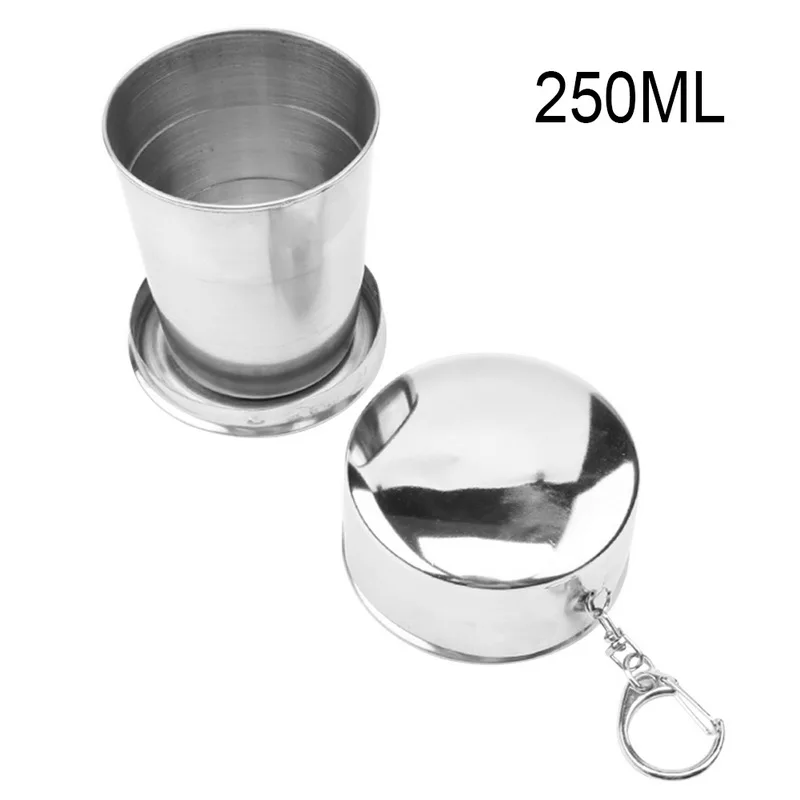 250ml Складная чашка для питья из нержавеющей стали с брелком, Портативные Выдвижные чашки, Складная Питьевая чашка для путешествий на открытом воздухе - Цвет: 250ml