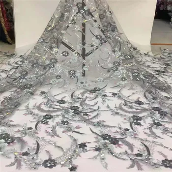 

france Lace Fabric High Quality African Tulle Lace Fabric Latest French Mesh Sequins Lace Fabric for Women Dresse 5yard (ZZ-12